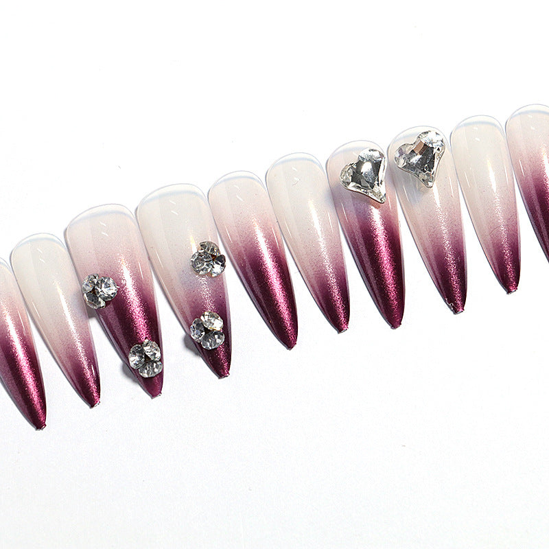 Glamorous Elegance Long Almond Gradient Ombre Pink with Sparkling Rhinestones Press On Nail Set