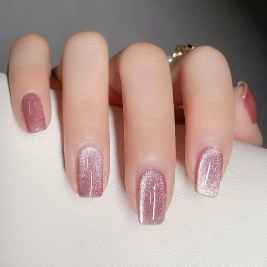 Glamorous Elegance Medium Square Shimmering Pink Press On Nail Set