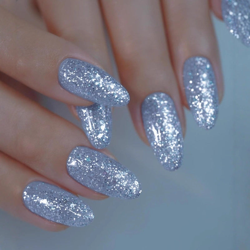 Celestial Dream Glittering Long Almond Silver Press On Nail Set