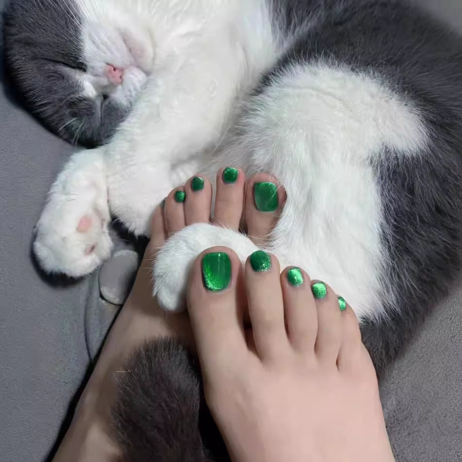 Pawtastic Green Square Shaped Press On Short Nail Set with Shimmer Finish for Fun and Stylish Manicures and Pedicures