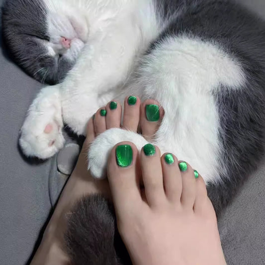 Pawtastic Green Square Shaped Press On Short Nail Set with Shimmer Finish for Fun and Stylish Manicures and Pedicures