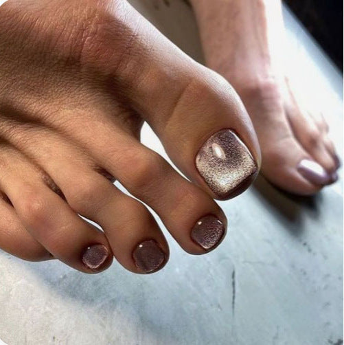 Glamorous Rose Gold Square Short Press On Nail Set with Sparkling Accent Design