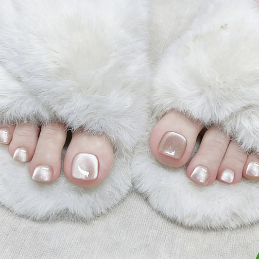 Cozy Elegance Short Square Soft Pink Glitter Press On Toenail Set