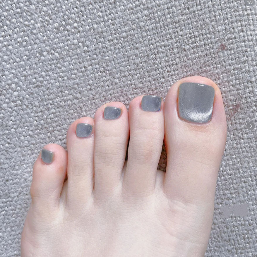 Simple Cute Shiny Silver Short Square Glitter Press On Toenails