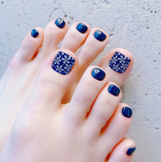 Nautical Dreams Short Square Deep Blue Floral Press On Nail Set