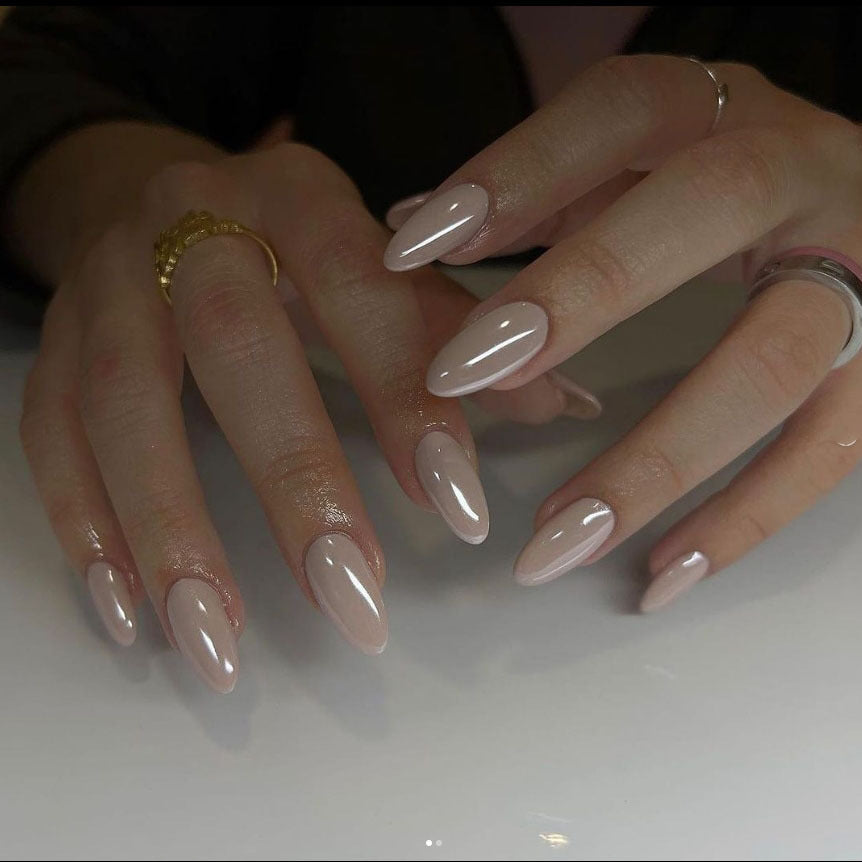 Chic Elegance Long Almond Pink Glossy Press On Nail Set with Moisture Lock Technology