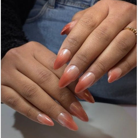 Glamorous Sunset Long Almond Shaped Ombre Press On Nail Set with Stunning Gradient Finish