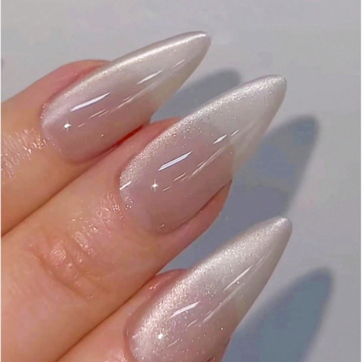 Glamorous Fairy Tale Long Almond Press On Nail Set Ombre Blush with Sparkling Finish
