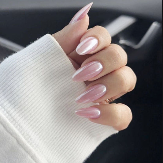 Whimsical Elegance Long Almond Shape Blush Pink Press On Nail Set with Mirror Finish
