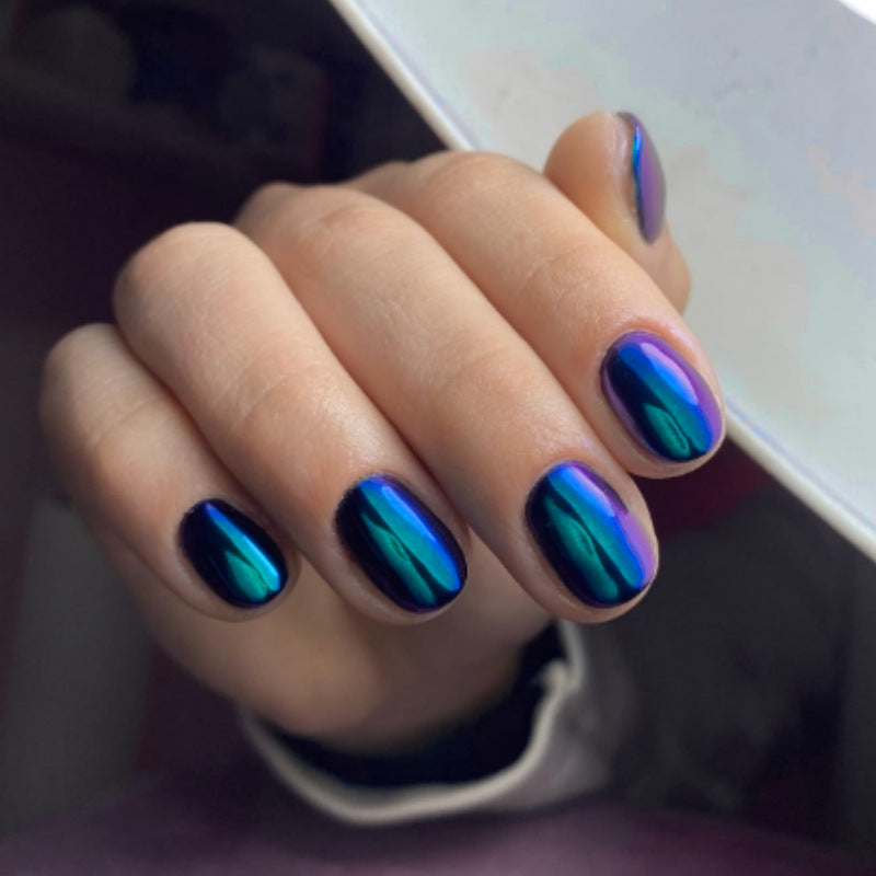 Mystic Aurora Short Length Oval Press On Nails with Multichrome Finish and Duo-Chrome Shimmer
