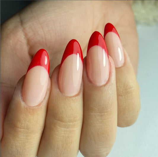 Chic Valentine Red Almond Press On Nails Long Almond Shape Elegant Ombre Design