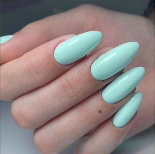 Mint Elegance Long Almond Pastel Green Press On Nail Set with Glossy Finish