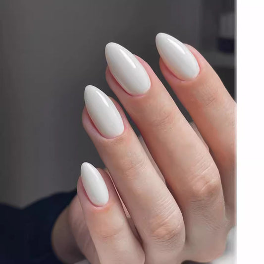 Elegant Bridal Collection Long Almond-Shaped Pearly White Press-On Nails with High-Gloss Finish