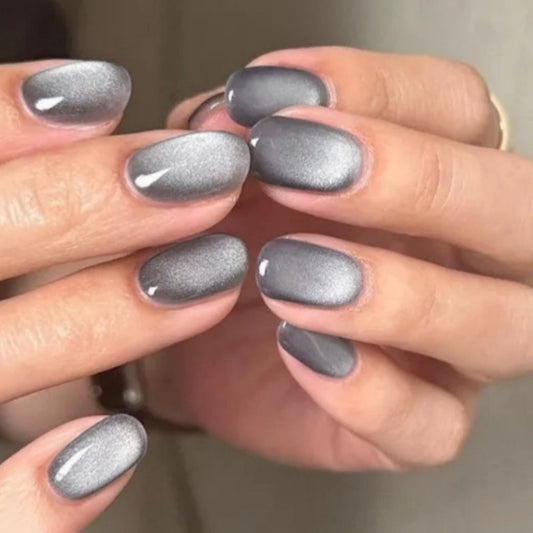 Glamorous Chic Medium Squoval Length Shimmering Gray Elegant Nail Set