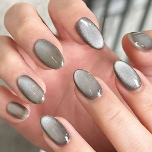 Mystical Moonlight Medium Squoval Shimmering Gray Press On Nail Set