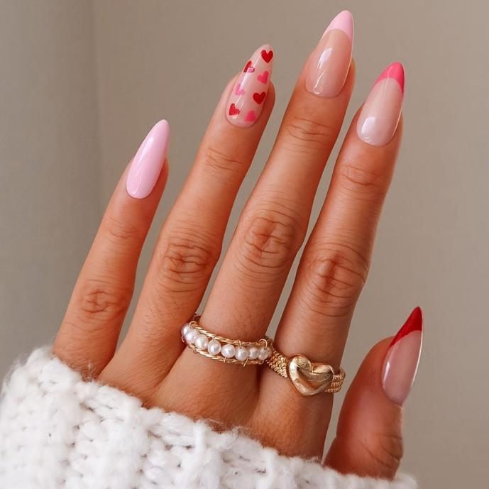 Romantic Dreams Long Stiletto Pink Ombre with Heart Patterns Press On Nail Set