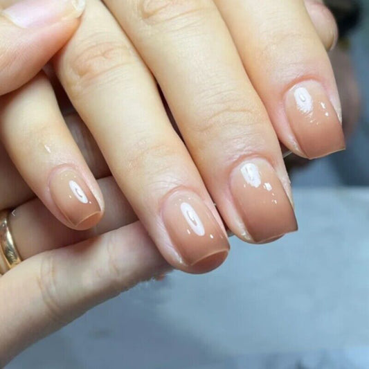 Elegant Touch Natural Short Square Beige Glossy Finish Press-On Nail Set