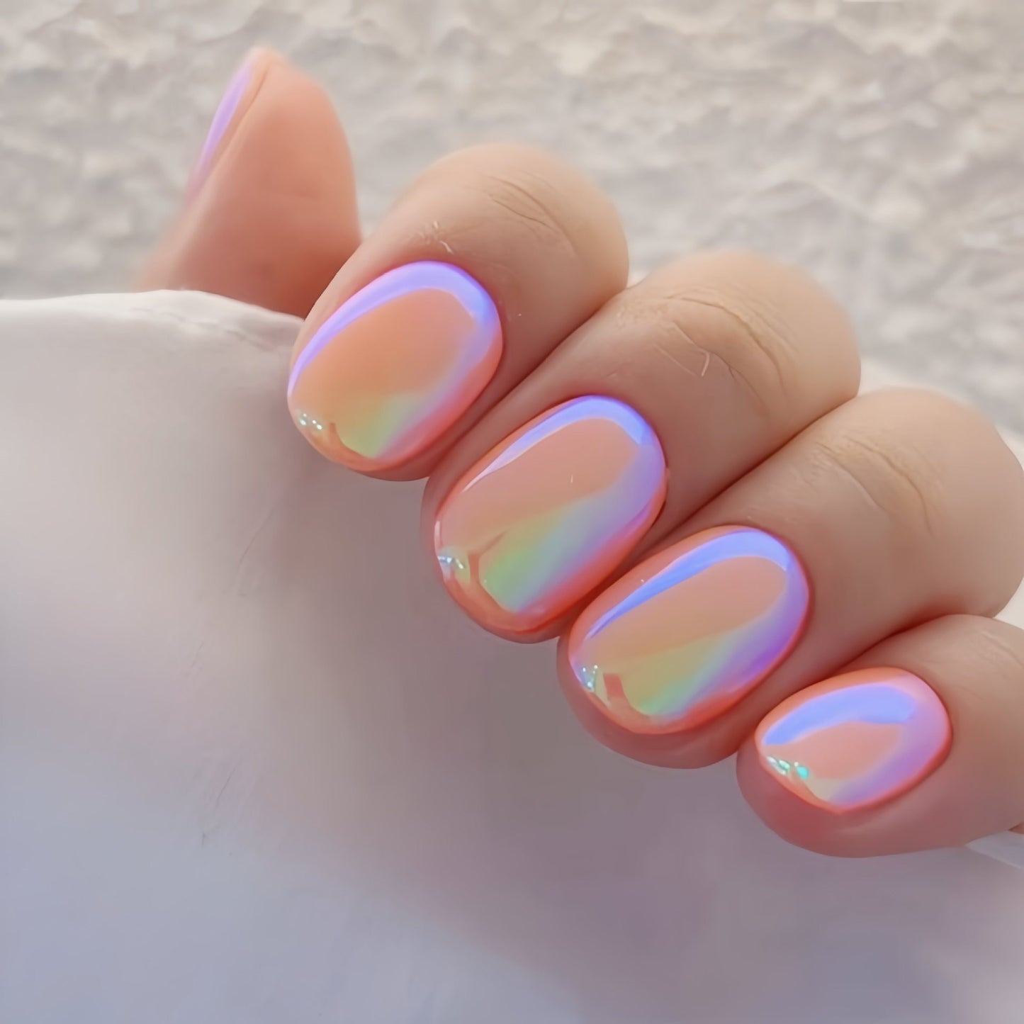 Dreamy Pastel Short Squoval Glossy Press-On Nail Set with Iridescent Shine