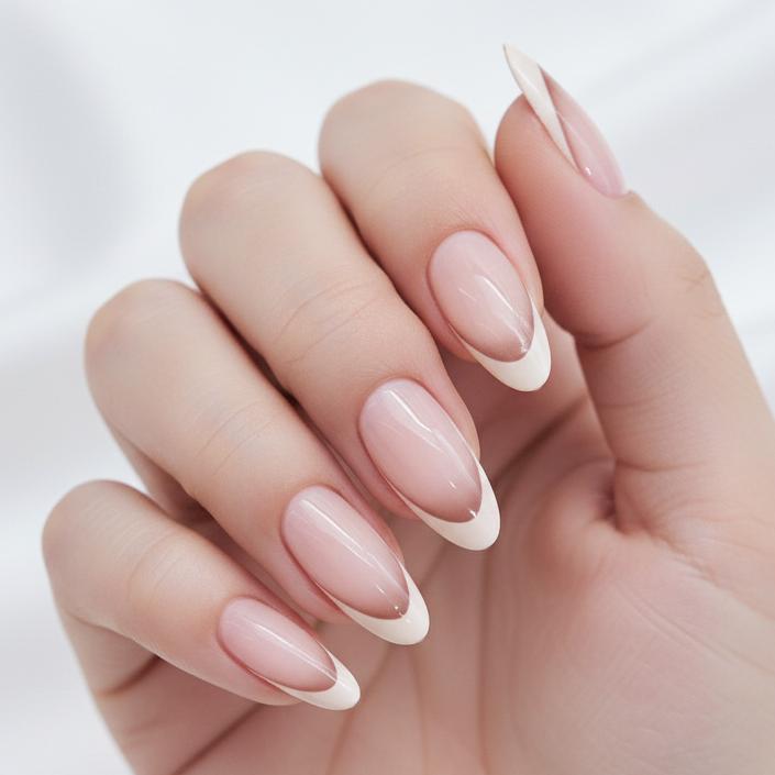 Dreamy Elegance Long Almond Pink and White Ombre Press On Nail Set