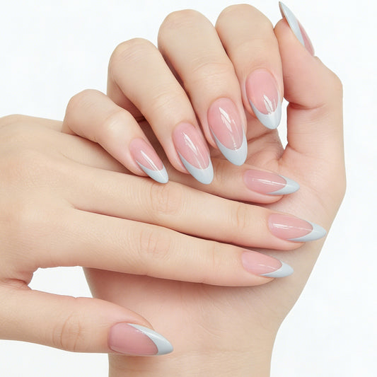 Elegant Dreamy Long Almond Press On Nail Set in Soft Pink and Chic Blue with Glossy Finish
