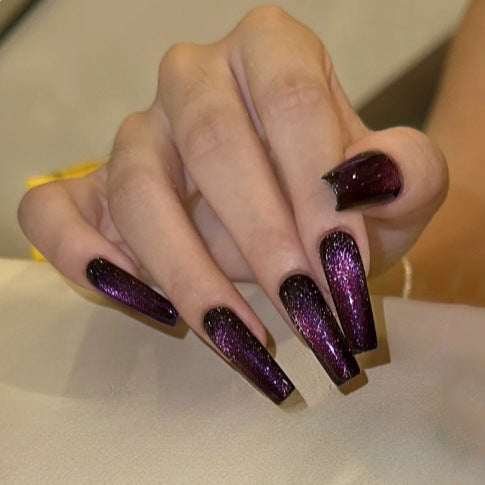 Glamorous Night Sky Long Coffin Press On Nails in Dark Purple Ombre with Sparkling Glitter Effect