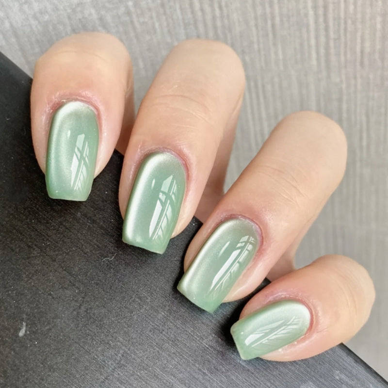 Nature Inspired Long Square Mint Green Press On Long Nail Set with Elegant Ombre Finish