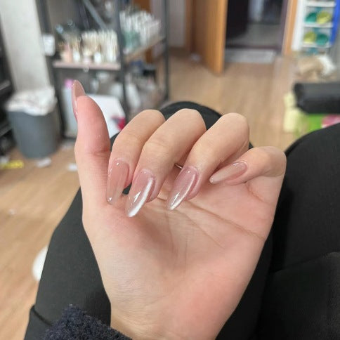 Glamorous Elegance Long Almond Pink Ombre Press On Nail Set with Glitter Accent