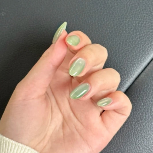 Enchanted Forest Long Almond Green Ombre Press On Nail Set with Glossy Finish