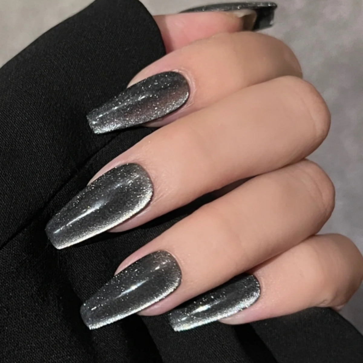 Glamorous Night Sky Long Coffin Shaped Black Gradation Glitter Press On Nail Set