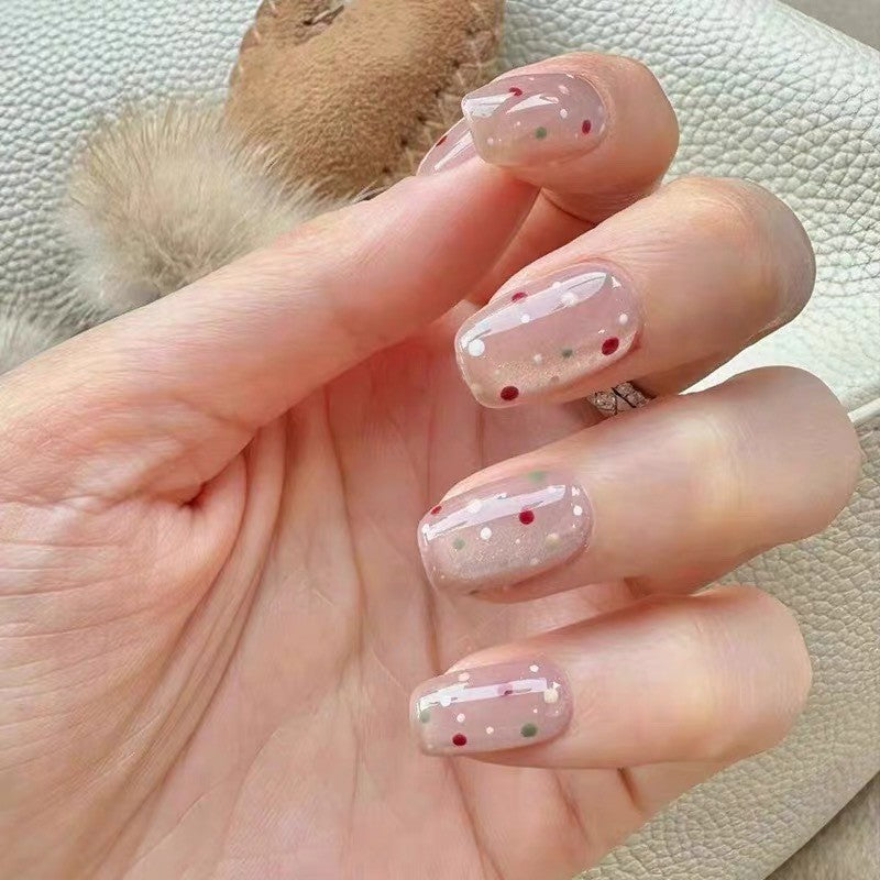 Autumn Festivity Medium Square Beige Glittery Confetti Press On Nail Set