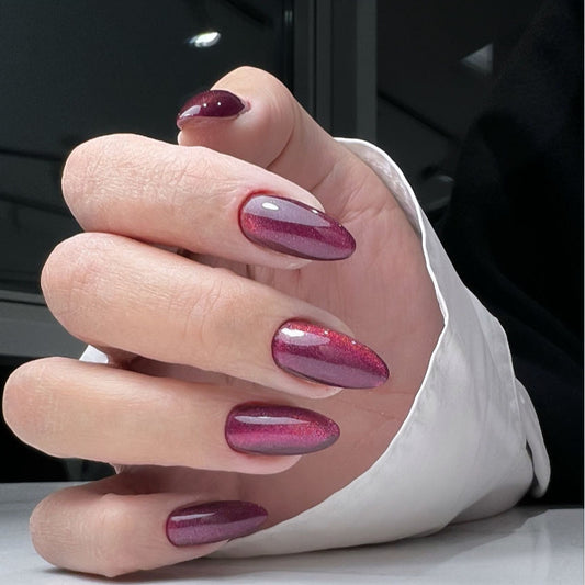 Cosmic Dream Ombre Long Almond Burgundy and Purple Press On Nail Set with Glitter Accents