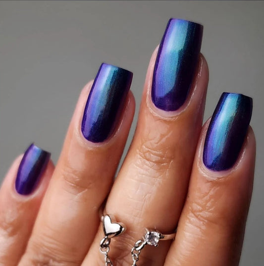 Mystical Ocean Vibes Long Square Shimmering Purple Press On Nail Set for Stunning First Impressions