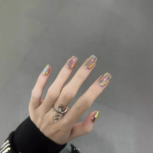 Mystical Rainbow Elegance Long Square Iridescent Press On Nail Set