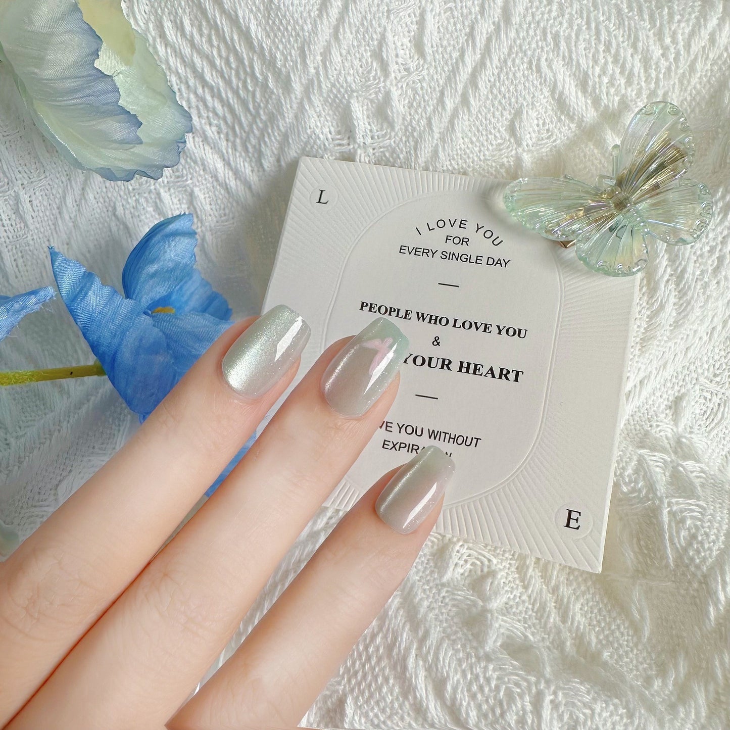 Ethereal Elegance Long Square Silver Glitter Press On Nail Set with Shimmer Finish