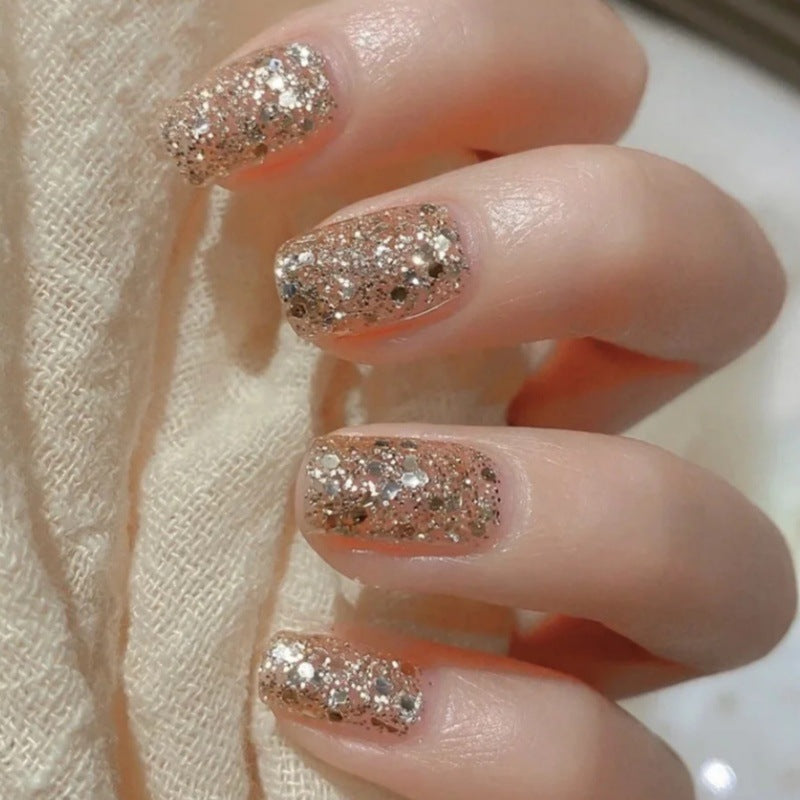 Glamorous Glitter Extravaganza Short-Length Oval Rose Gold Sparkle Press On Nail Set