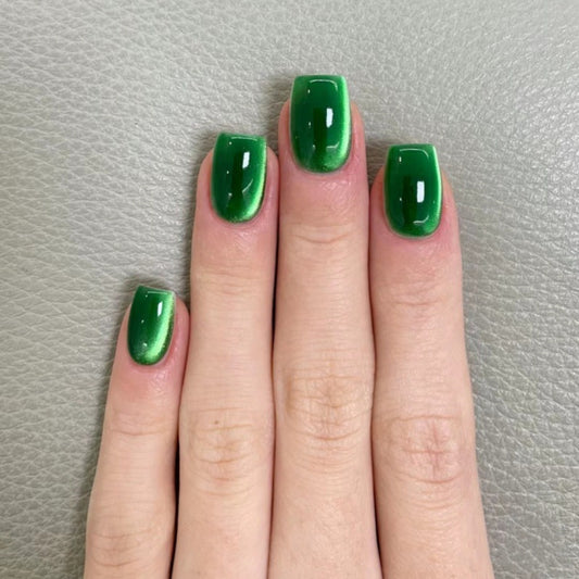 Emerald Enchantment Short Square Green Ombre Press On Nail Set with Glossy Finish