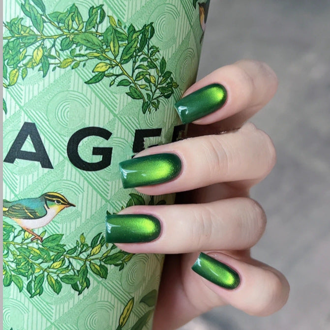 Mystical Forest Long Square Green Ombre Glitter Press On Nail Set