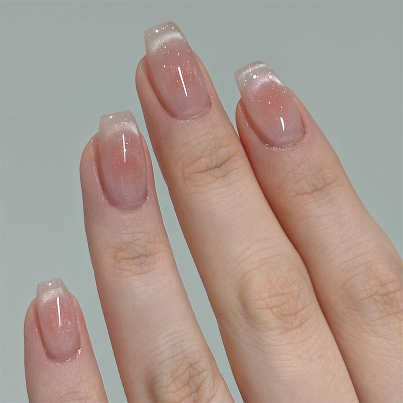 Whimsical Elegance Medium Square Pink Gradient with Sparkling Finish Press on Nail Set