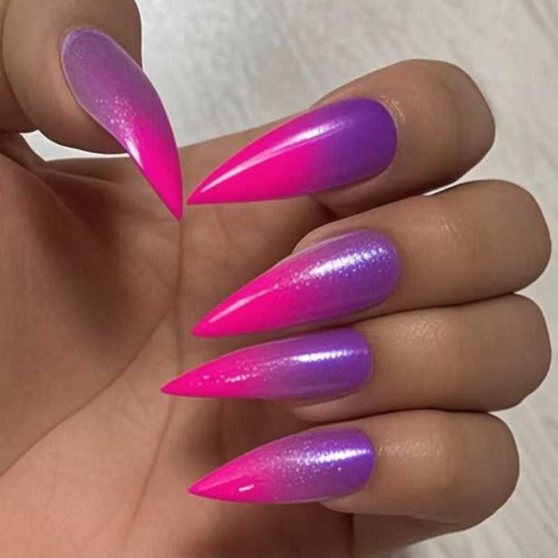 Mystical Gradient Long Stiletto Neon Pink and Purple Press on Nail Set with Shimmering Ombré Finish