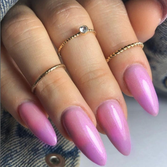 Dreamy Blossom Long Almond Pink Ombre Press On Nail Set with Shimmer Finish