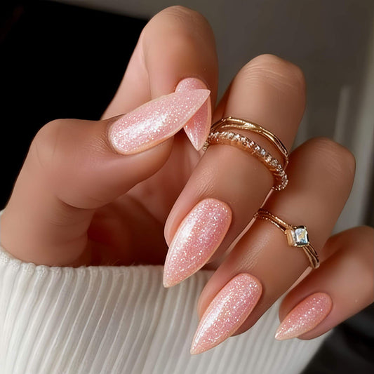 Chic Elegance Long Stiletto Pink Sparkle Press On Nail Set