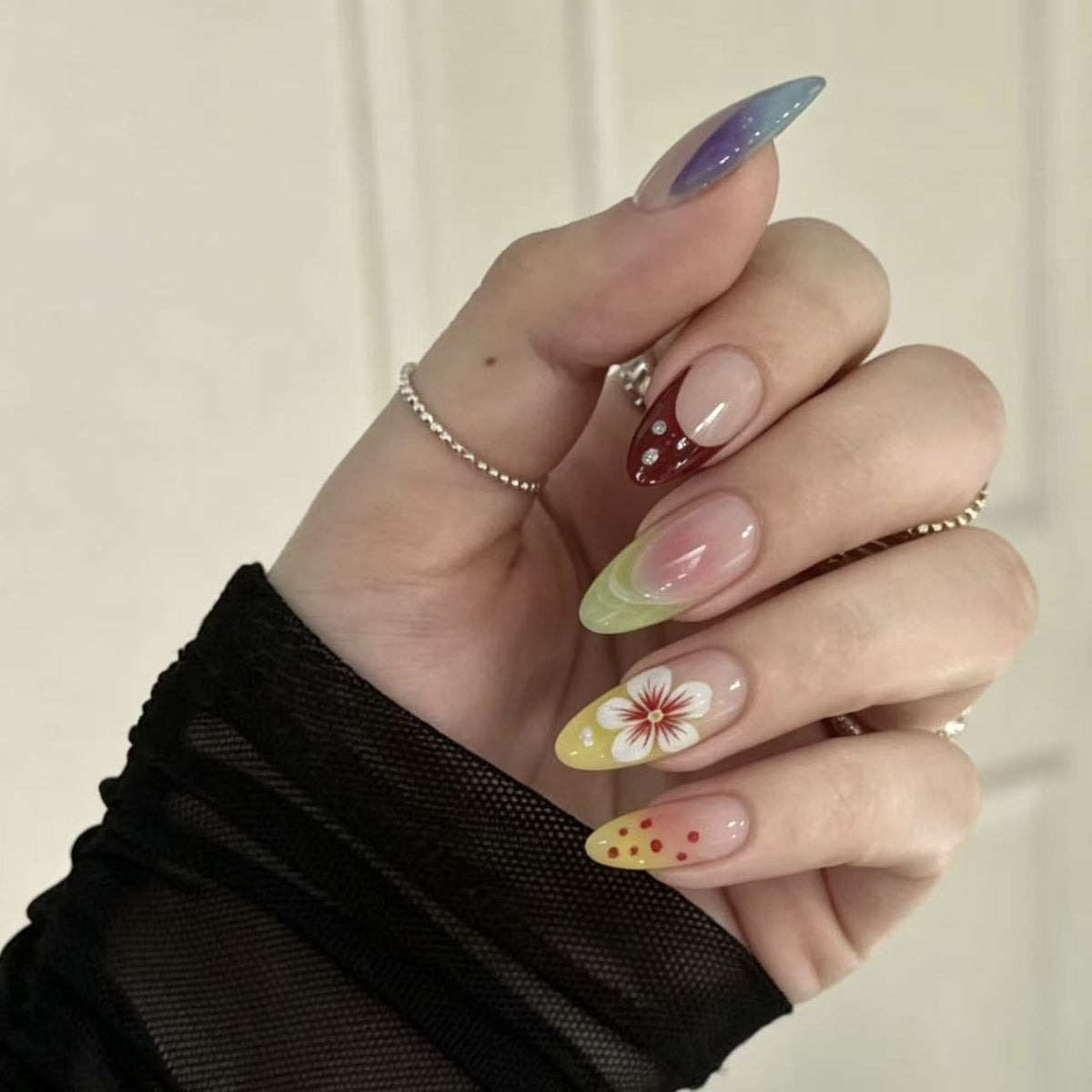 Whimsical Floral Medium Almond Gradient Press on Nail Set