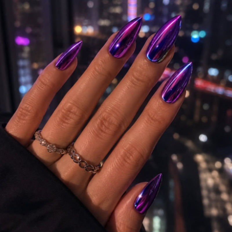Celestial Glamour Medium Almond Purple Metallic Press-On Nail Set