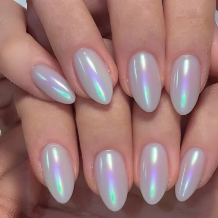 Celestial Dream Medium Almond Shaped Iridescent White Press On Nail Set