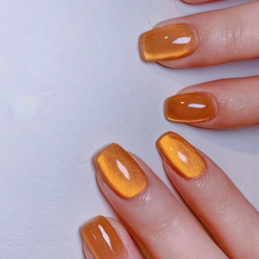 Sunset Glow Radiant Short Square Orange Shimmer Press On Nail Set