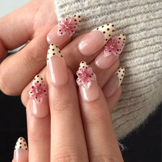 Blossom Elegance Medium Stiletto Pink Floral Design Press On Nail Set