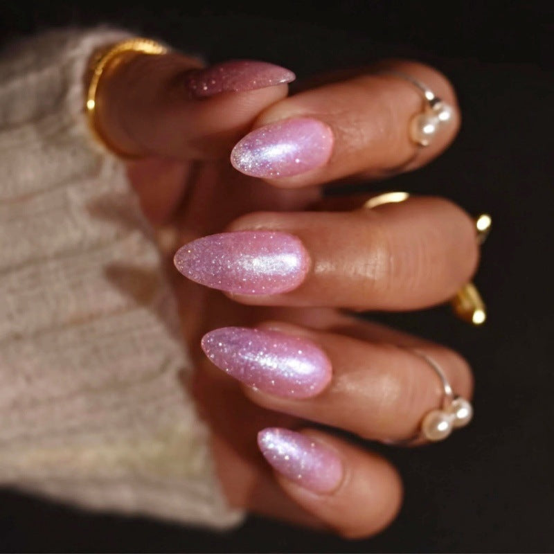 Enchanting Spring Vibes Medium Almond Pink Glitter Press On Nail Set