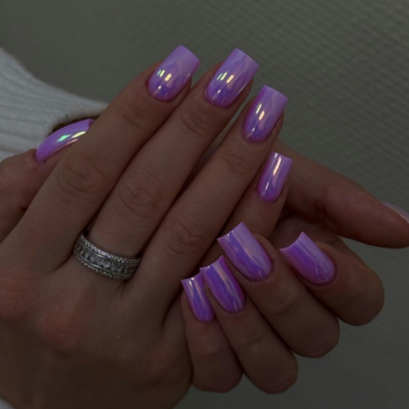 Dreamy Lavender Short Square Press On Nail Set with Iridescent Finish