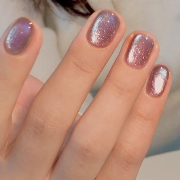 Glamorous Rose Gold Short Oval Sparkle Press On Nail Set