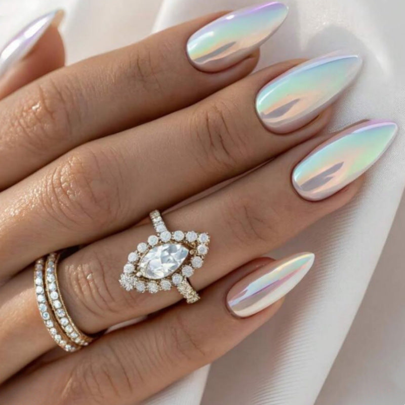 Iridescent Elegance Medium Almond Opalescent Press On Nail Set